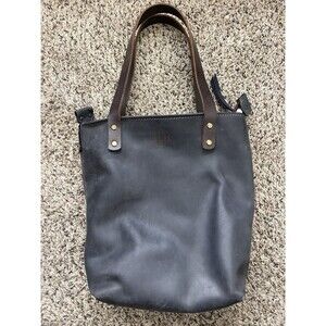 Handmade Leather Tote Bag Womens Gray Brown Handles Brass Zip Pocket Key Clip